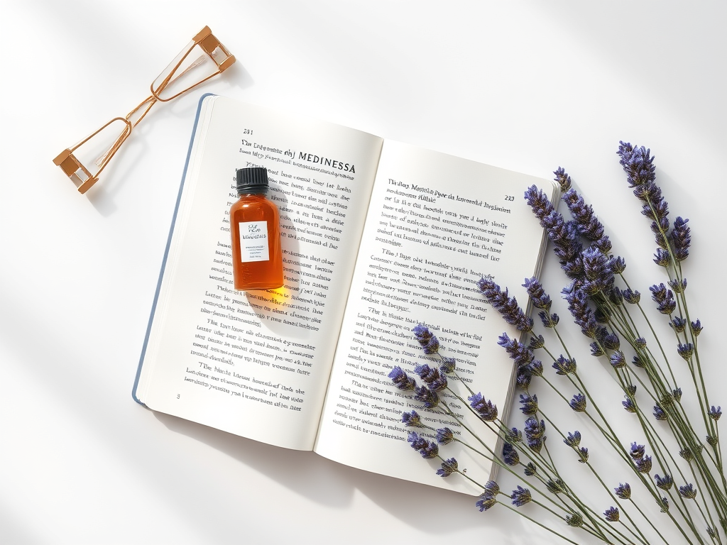 A calm flatlay with items used to manage stress naturally, like tea and meditation tools. SELFLOVECLUB