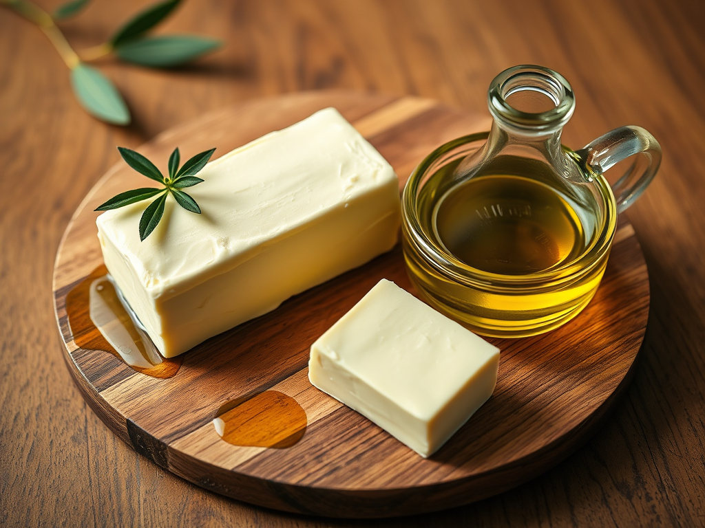 Visual comparison of butter and olive oil as sources of fat for heart health. SELFLOVECLUB