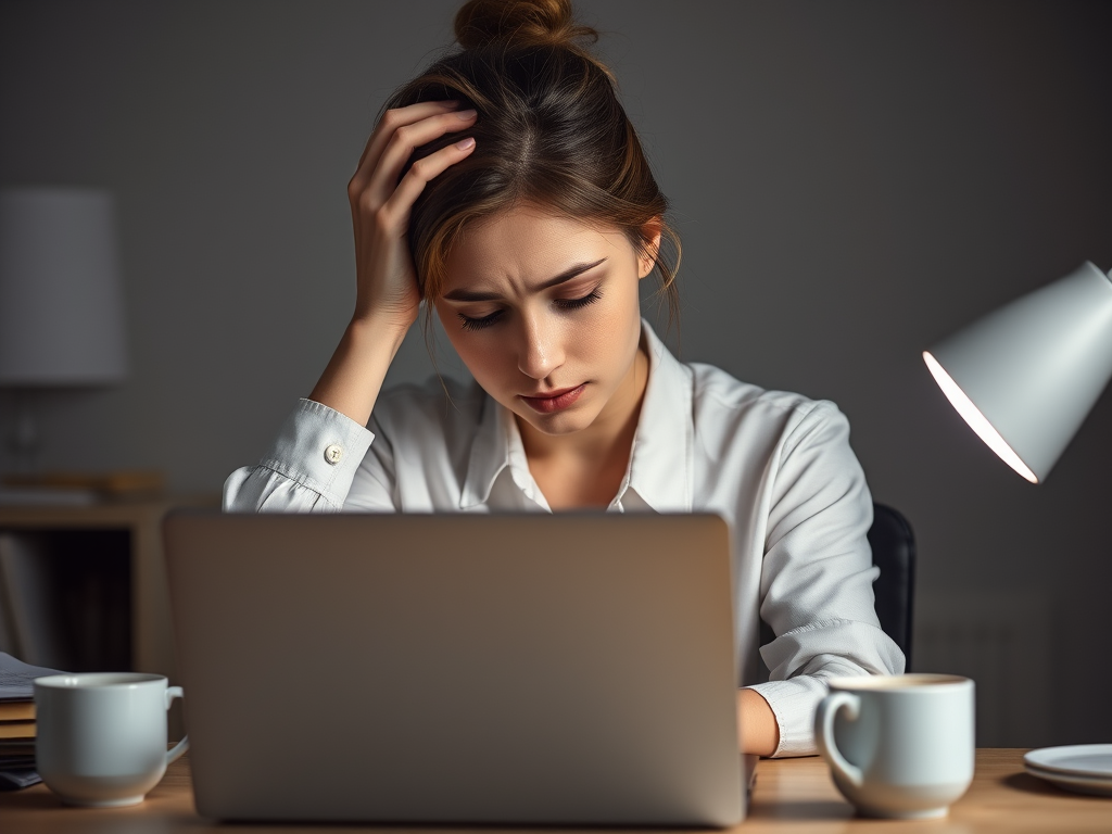 A fatigued young woman showing early signs of brain fog and stress-related memory decline. SELFLOVECLUB