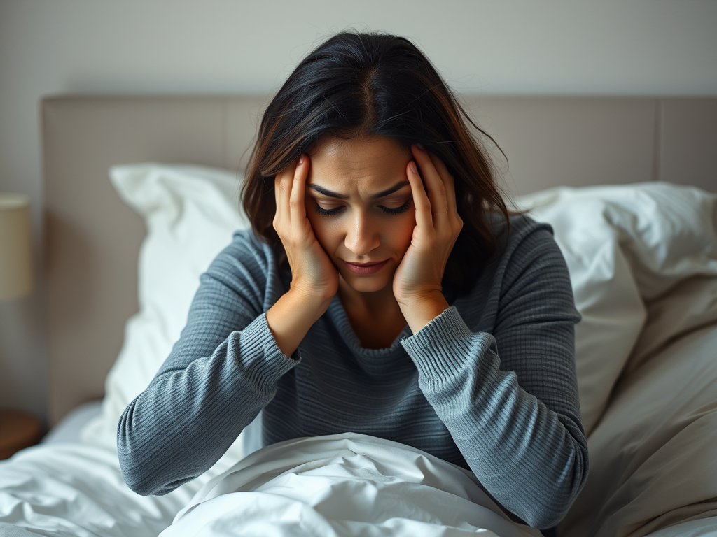 A young woman showing signs of stress, such as fatigue and tension. SELFLOVECLUB