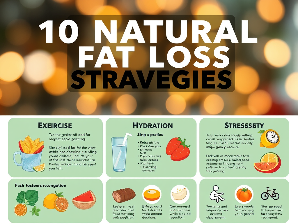 Infographic showcasing 10 natural strategies for fat loss, emphasizing diet, exercise, and lifestyle habits – SELFLOVECLUB