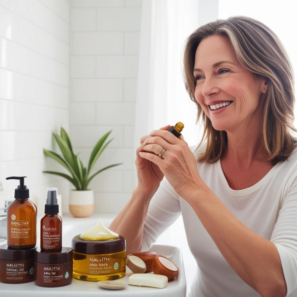 A middle-aged American woman massaging oil into her scalp for healthy hair care – SELFLOVECLUB