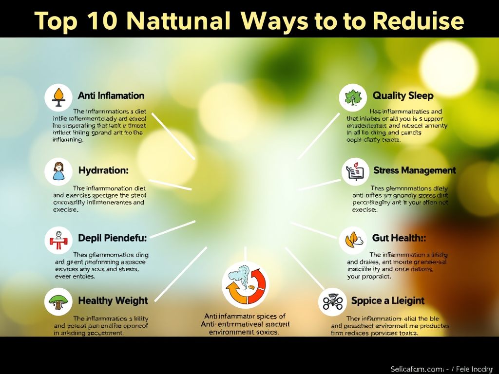 Infographic showcasing ten natural methods to reduce inflammation and promote health. SELFLOVECLUB
