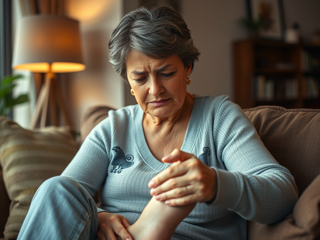 Middle-aged American woman massaging her foot due to pain – SELFLOVECLUB