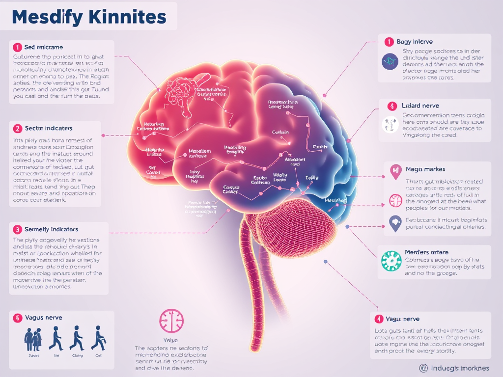 A scientific illustration of the gut-brain axis showing serotonin production and inflammation links. SELFLOVECLUB