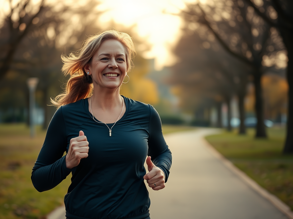 A woman running outdoors for mental clarity, weight control, and natural vitality. SELFLOVECLUB

