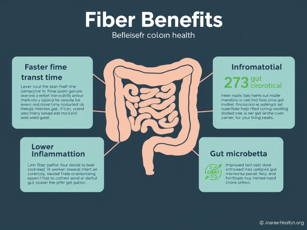 A visual infographic explaining how fiber reduces colon cancer risk through digestive support. SELFLOVECLUB

