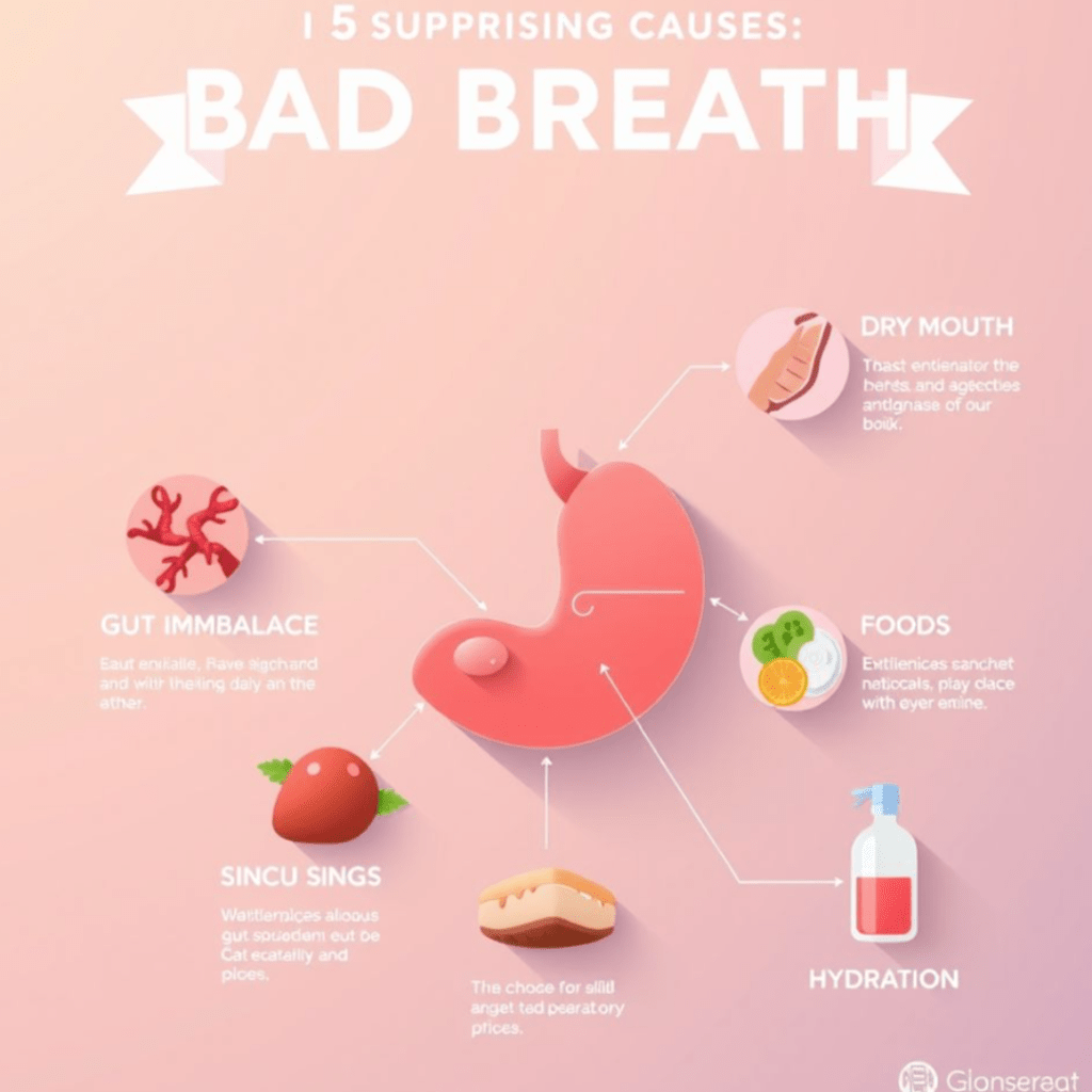 A visual summary of internal causes of chronic bad breath and holistic fixes. SELFLOVECLUB


