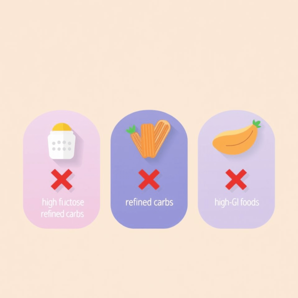 A clear infographic of three blood-sugar-spiking food categories and recommended swaps. SELFLOVECLUB

