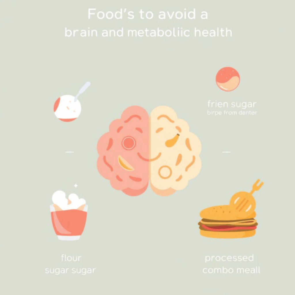 A health infographic showing the top 4 dietary threats to brain and metabolic health. SELFLOVECLUB

