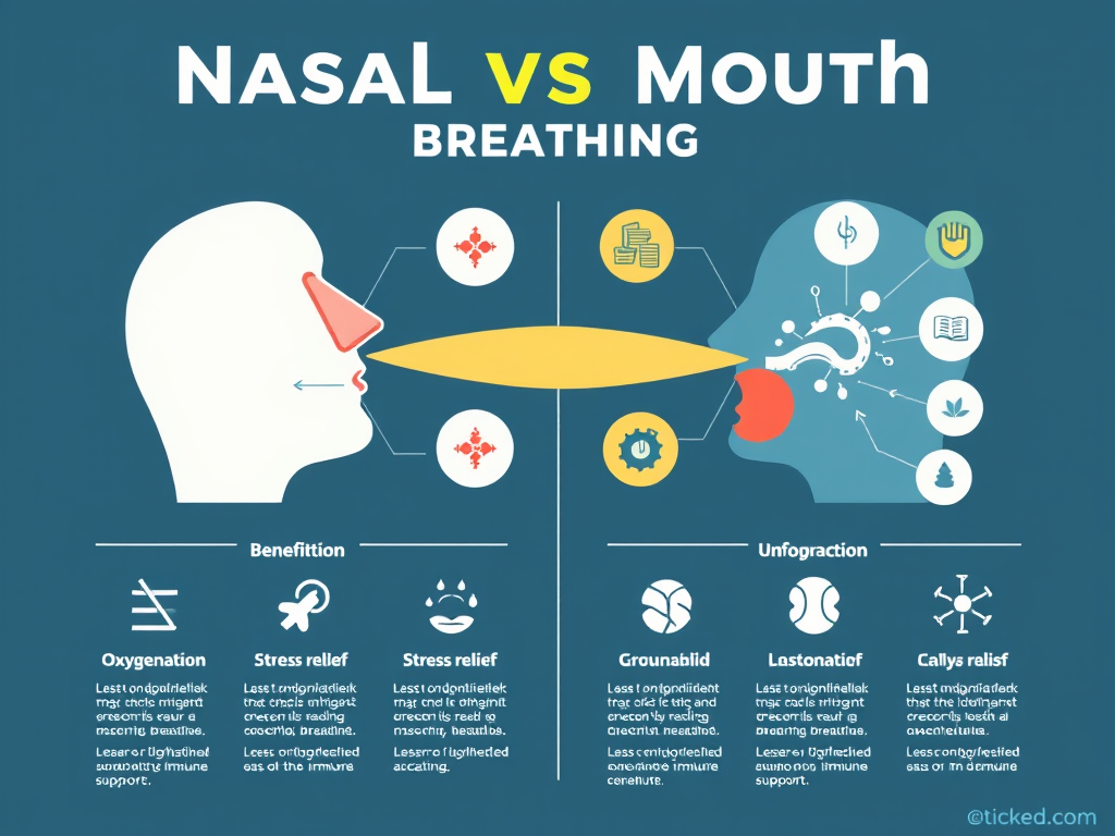 A clear visual comparing nasal vs mouth breathing and its impact on health. SELFLOVECLUB

