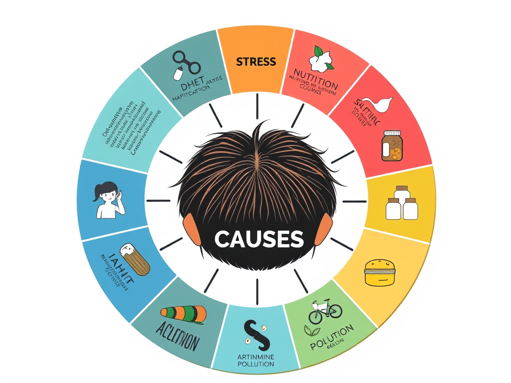 A visual infographic listing the 10 main causes of hair loss based on 2025 research. SELFLOVECLUB