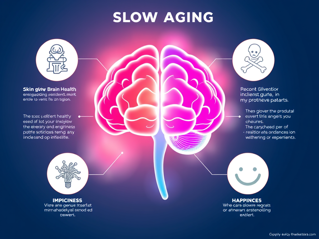 A clean infographic showing 10 benefits of slow aging including brain, skin, and energy health. SELFLOVECLUB