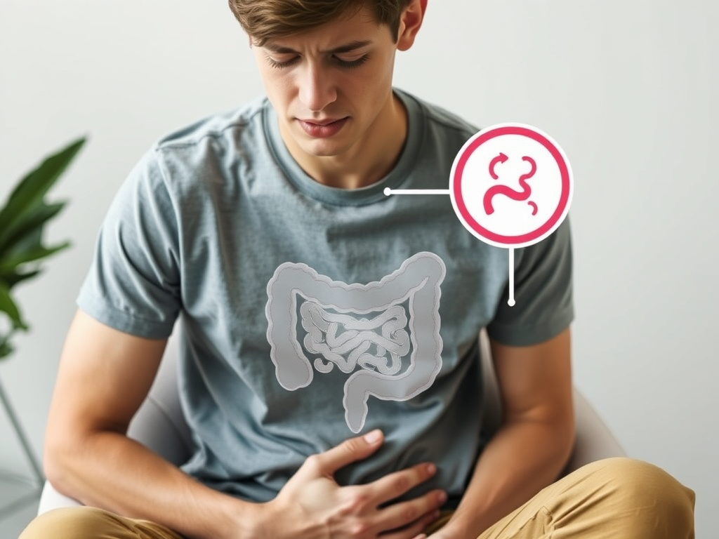 A young adult experiencing digestive discomfort—a visual reminder that colon cancer can affect younger generations. SELFLOVECLUB