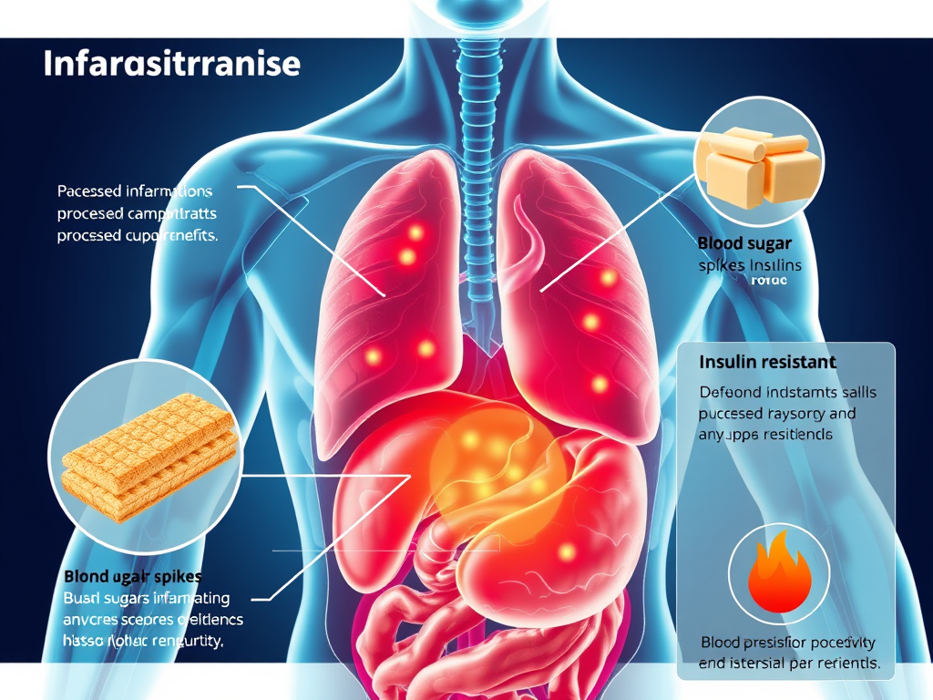 Diagram showing inflammation caused by processed carbs and how it impacts the body – SELFLOVECLUB