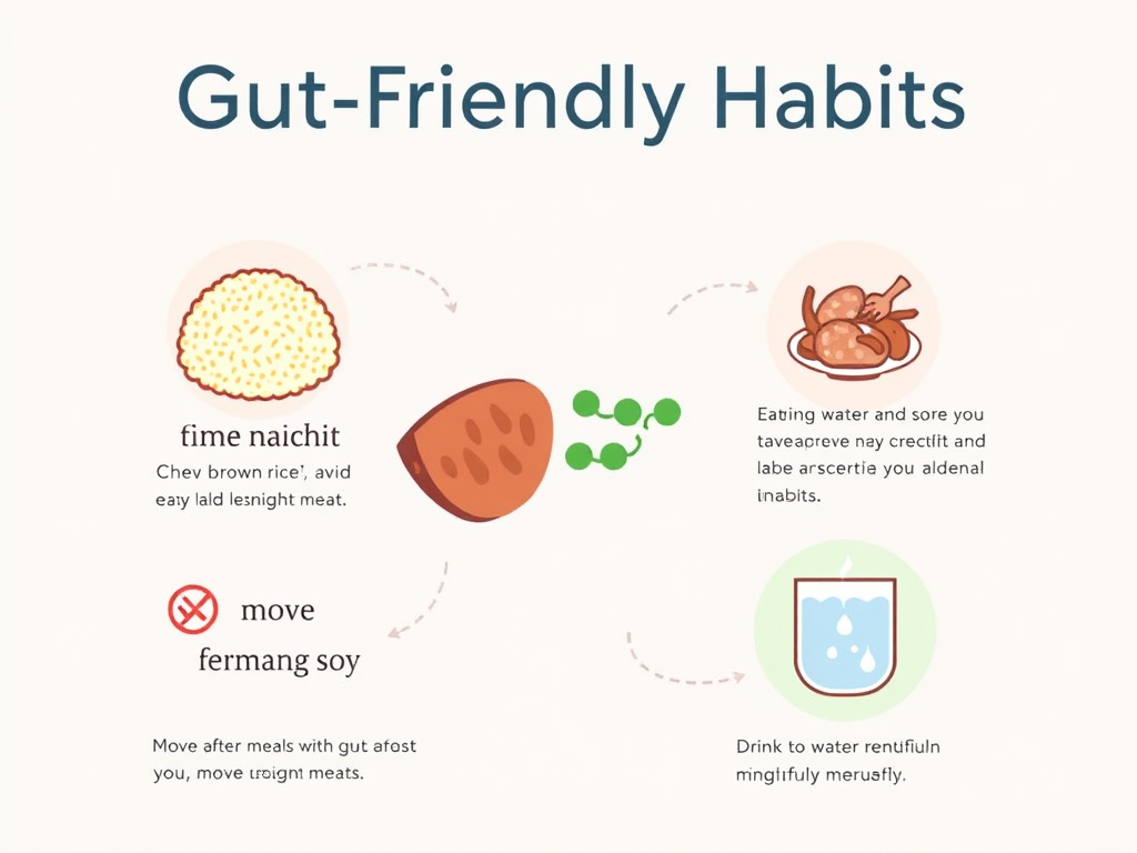 Infographic listing gut-immunity food habits like brown rice chewing and fermented foods – SELFLOVECLUB