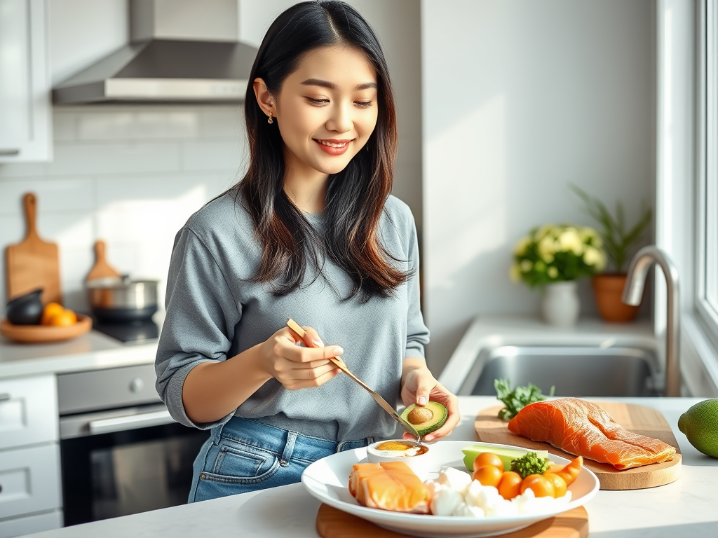 A Korean woman preparing a low-carb high-fat meal with fresh ingredients – SELFLOVECLUB